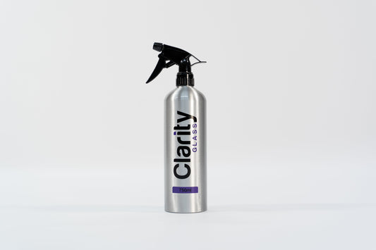 Clarity Glass Cleaner 750mL bottle - ammonia-free, streak-free formula for car windows, boat glass, and tinted surfaces.